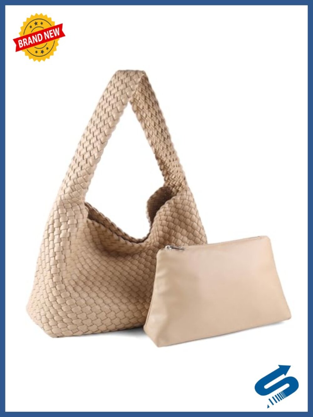 Vegan Leather Woven Hobo Tote Bag with Pouch Lightweight Shoulder Bag